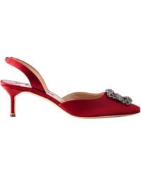 Manolo Blahnik - Hangisli 50 Embellished Satin Slingback Pumps - Lyst