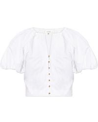 FRAME - Puff Sleeve Cropped Shirt - Lyst