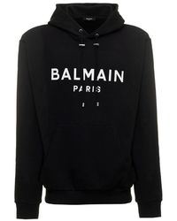 Balmain - Logo Printed Drawstring Sweatshirt - Lyst