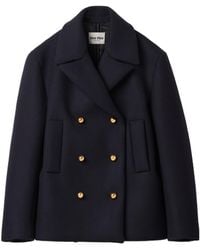 Miu Miu - Double-Breasted Cloth Peacoat Jacket - Lyst