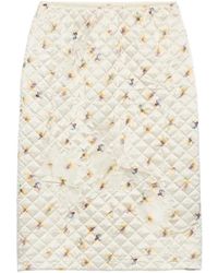 Prada - Floral-Print Quilted Satin Skirt - Lyst