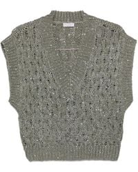 Brunello Cucinelli - Dazzling V-Neck Cable Vest - Lyst