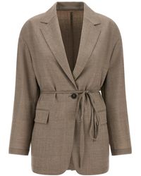 Brunello Cucinelli - Single Breasted Belted Blazer - Lyst