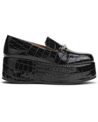 Ganni - Patent Croco Butterfly Chain Platform Loafers - Lyst