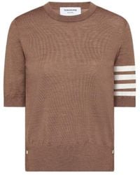 Thom Browne - 4 Bar Sheer Sleeved Fine-Knitted T-Shirt - Lyst
