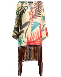 Etro - X Tabby Booth Seersucker Cover-Up Dress With Fringing And Placed Print - Lyst