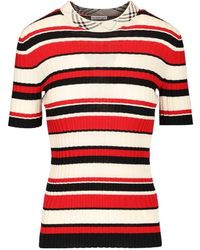 Burberry - Check-Trim Striped Knitted Top - Lyst
