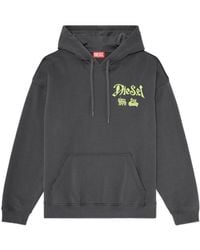 DIESEL - Cotton Hoodie With Flocked Graphics - Lyst