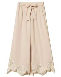 Twinset - Lace-Trim Belted Trousers - Lyst