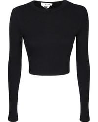 MSGM - Cut-Out Crewneck Cropped T-Shirt - Lyst