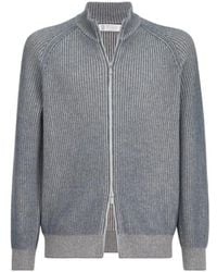 Brunello Cucinelli - Cashmere Vanisé English Rib High-Neck Cardigan With Zipper - Lyst