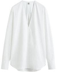 TOTEME - Totême V-Neck Cotton Poplin Blouse - Lyst