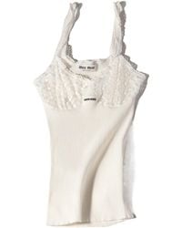 Miu Miu - Cotton And Lace Top - Lyst