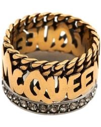 McQueen - Antiqued Gold Graffiti Ring - Lyst