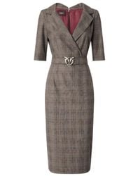 Pinko - Prince Of Wales-Check Belted Midi Dress - Lyst