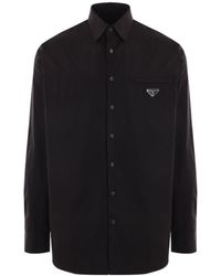 Prada - Logo Plaque Long-Sleeved Shirt - Lyst