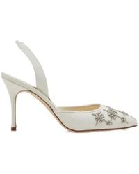 Manolo Blahnik - Cream Crepe De Chine Slingback Pumps - Lyst