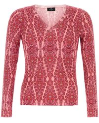 Etro - Printed V-Neck T-Shirt - Lyst