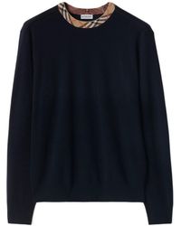Burberry - Checked-Trim Ribbed-Knit Jumper - Lyst