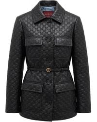 Gucci - Embossed Gg Leather Jacket - Lyst