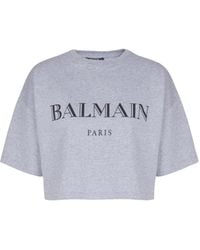 Balmain - Boxy Cropped T-Shirt With Print - Lyst