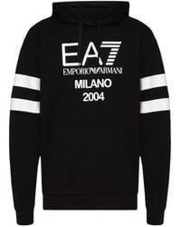 EA7 - Logo-Print Cotton Hoodie - Lyst