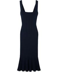 Galvan London - Pleated Ribbed Stretch-Knit Midi Dress - Lyst