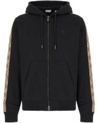 Burberry - Check-Trim Zip-Up Drawstring Hoodie - Lyst