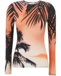 Rabanne - Rabanne Palm-Print Fitted Knitted Top - Lyst
