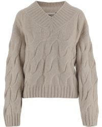 Allude - Cable-Knit V-Neck Knitted Sweater - Lyst