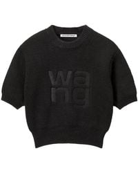 T By Alexander Wang - Alexander Wang Logo Embroidered Knitted Cropped Top - Lyst
