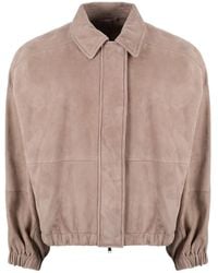 Brunello Cucinelli - Collared Long-Sleeved Leather Jacket - Lyst