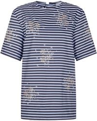 Rabanne - Striped Embroidered Poplin T-Shirt - Lyst