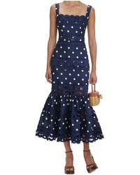 Self-Portrait - Polka-Dot Scallop-Trim Ruffled Midi Dress - Lyst