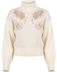 Twinset - Floral High Neck Knitted Sweater - Lyst