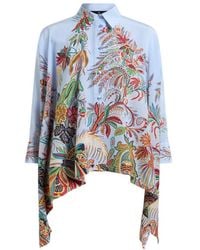 Etro - Silk Shirt With Hanky Hem And Placed Paisley Foliage Print - Lyst