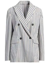 Brunello Cucinelli - Double-Breasted Striped Suit Jacket - Lyst
