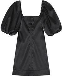 Ganni - Bow Detailed Square Neck Satin Mini Dress - Lyst