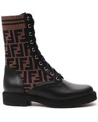 Fendi - Leather Biker Boots With Stretch Fabric - Lyst