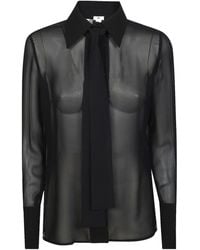 Elisabetta Franchi - Sash Belt Georgette Crêpe Blouse - Lyst