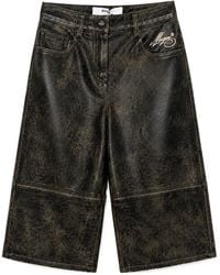 MSGM - Cracked-Effect Embroidered-Logo Trousers - Lyst