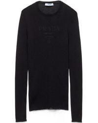 Prada - Superfine Ribbed Intarsia-Logo Sweater - Lyst