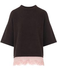 Pinko - Lace-Trim Crewneck Oversized T-Shirt - Lyst