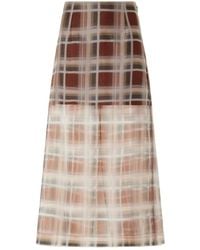 FRAME - Checked Silk-Organza Midi Skirt - Lyst