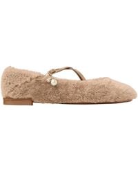 Jimmy Choo - Shearling Cross-Strap Ballerina Flats - Lyst
