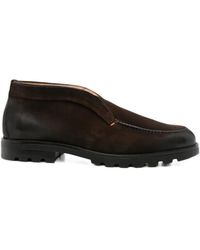 Santoni - Round-Toe Leather Loafers - Lyst