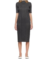 Pleats Please Issey Miyake - Denim Midi Dress - Lyst