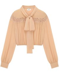 Saint Laurent - Lavallière Lace Detailed Blouse - Lyst