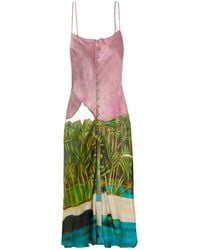 Donde Esteban - Printed Silk-Satin Midi Dress - Lyst