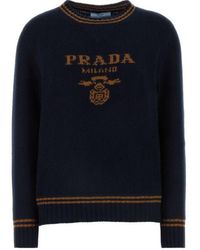 Prada - Logo-Intarsia Striped-Trim Crewneck Jumper - Lyst